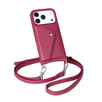 Portefeuille à bandoulière en cuir véritable avec logo personnalisé, fabriqué en usine, étui pour téléphone, porte-cartes pour iPhone 18 Pro Max Duo