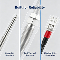 Sonde de température à thermocouple de type K, filetage M8, fil de thermocouple pour la mesure de la température des fours industriels et des chaudières