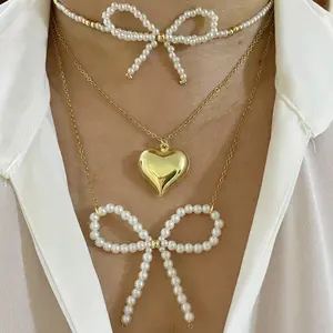 LS-C2796 Classic heart necklace daily wear bow necklace pretty beautiful pearl necklace jewelry