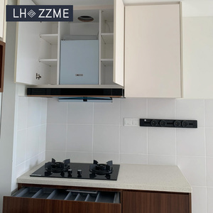 Set di Mobili da Cucina Minimalisti in Impiallacciatura di Legno Personalizzabili con Piano di Lavoro in Quarzo e Cassetti, Cucina Aperta Ecologica per Hotel - Product Image 5