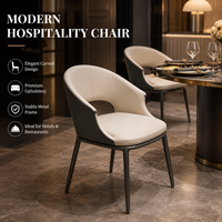 Chaise de salle à manger moderne bicolore, rembourrée, beige anthracite, dossier à découpe ovale, pieds en métal, pour hôtel et restaurant