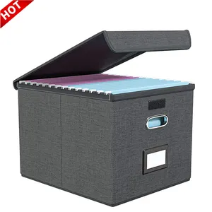 Vente chaude Pliable Polyester Tissu Suspendu Bureau Fichier Boîte De Stockage Organisateur Bacs Avec Couvercle