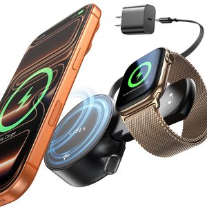 LISEN Mini Estación de Carga Inalámbrica Retráctil 3 en 1, Base de Carga Magnética Rápida de 15W para iPhone 17 16 15 <span class=keywords><strong>Pro</strong></span> Max, Reloj y <span class=keywords><strong>AirPods</strong></span> - Product Image 1