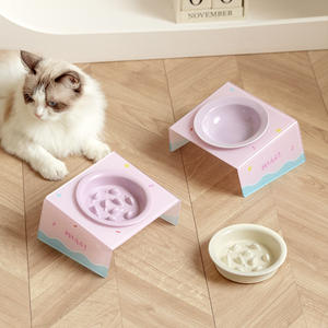 Mangkuk Keramik Desain Baru <span class=keywords><strong>2026</strong></span> untuk Makanan dan Minuman Kucing Anjing, Mangkuk Makanan Hewan Peliharaan Portabel yang Ditinggikan dengan Dudukan Akrilik, Mangkuk Makanan Lambat Keramik. - Product Image 1