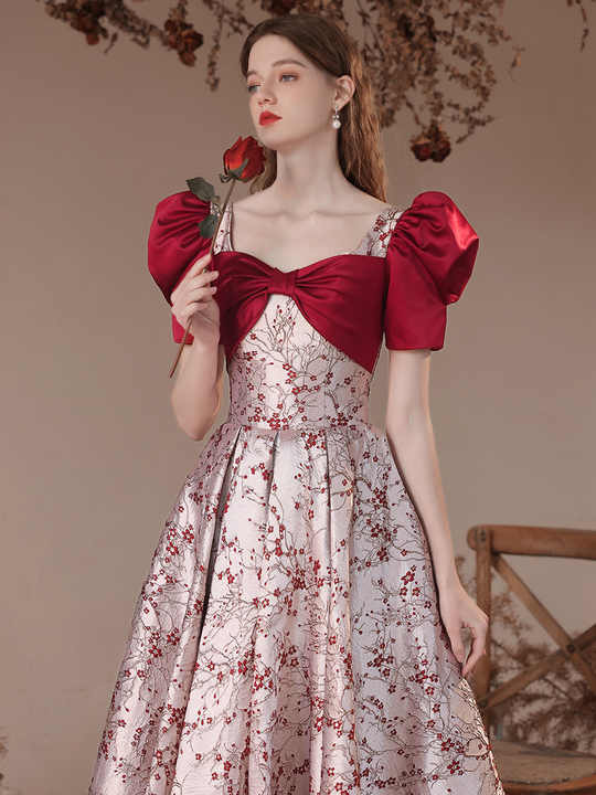 ZX-251 High-End Boat Neck Bubble Sleeves Evening Gown