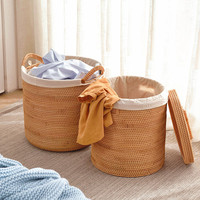 Panier de rangement à linge en rotin tissé à la main vietnamien pour chambre à coucher de salon personnalisé avec poignées de transport