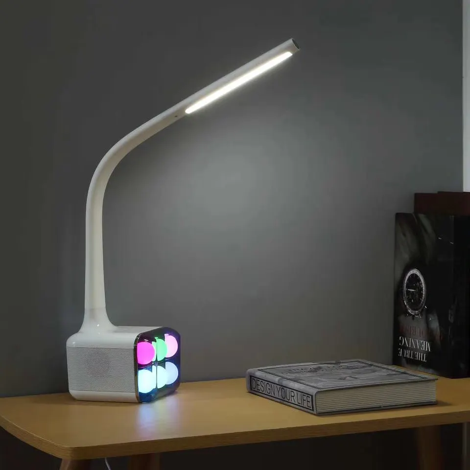 Smart New Design 5 Grade Brightness LED Table Reading Lamp With Colorful Atmosphere Light BT Speaker For Study Work Student Kid