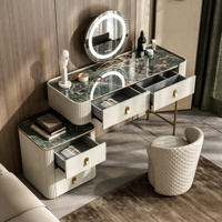 Table de toilette moderne pour chambre à coucher |   Écran LED haute définition tactile avec pieds en acier inoxydable |   Fournisseur de tables de maquillage sur mesure OEM |   3