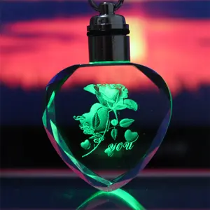 Cube Animals 3d Laser Engraving Crystal Glass Keyring Souvenirs Led Lighting Crystal Keychain
