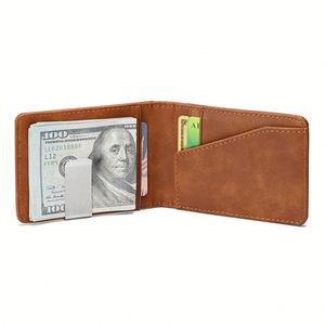 Men Id Card Holder Bifold Pocket <b>Wallet</b> With <b>Metal</b> Short Pu Leather Cash Money Clip for Daily Business Use - Product Image 2