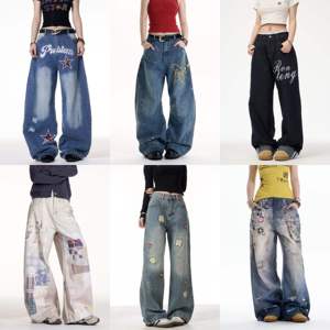 Nuovi <span class=keywords><strong>Jeans</strong></span> Larghi da Donna con Bottoni Elastici a Vita Alta, Stampa e Perforazioni, Traspiranti, Casual da Strada, Pantaloni da Lavoro - Product Image 2