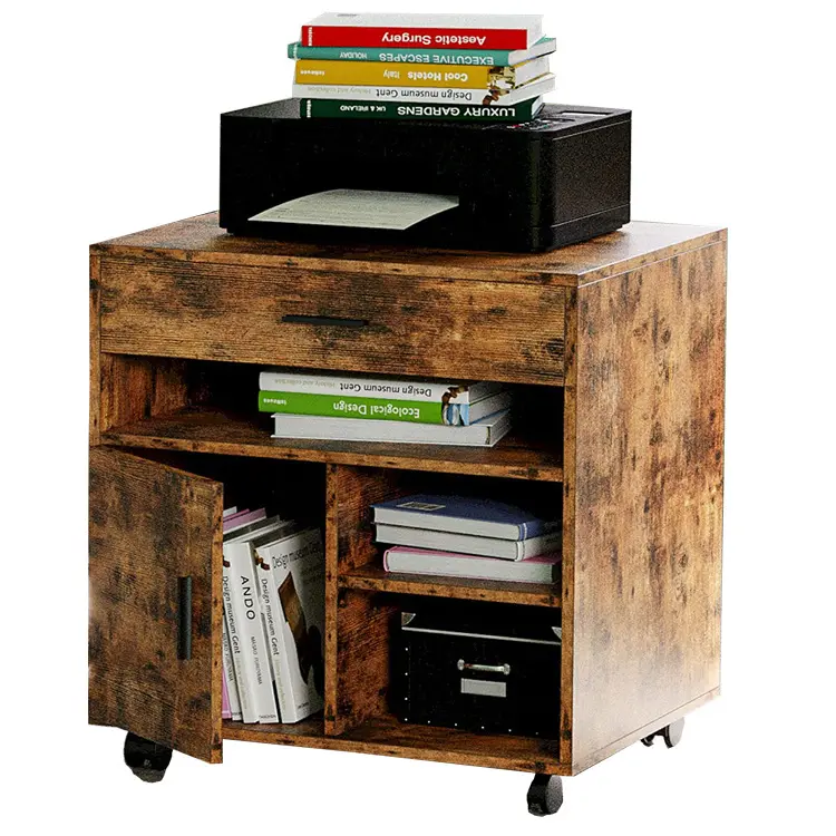 Large Storage Space 1 Drawer 1 Door 3 Layers Wooden Bedside Table Small Home Bedroom Nightstand Cabinet