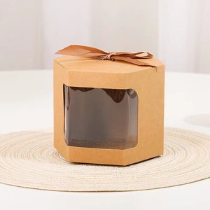 Экологичная коробка из крафт-бумаги с прозрачным окном, шестигранная лента, Подарочная коробка для конфет, упаковки оливкового масла для свадеб, коробки для молока