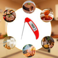 Termometer Daging Digital Plastik Tahan Air Murah, Lipat, Bertenaga Baterai, Layar LCD, untuk Dapur, BBQ, Rumah Tangga