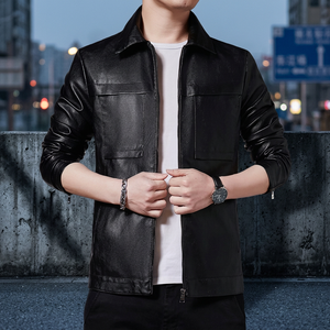 Custom Black Leather Wax Waxed Long Casual Autumn Zipper Coat Jeans Men <b>Jacket</b> - Product Image 3