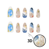 Kuku Palsu Gaya Laut Musim Panas Desain Cangkang Bintang Laut Warna-warni 3D Relief Embossed Rhinestone, Produk Laris untuk Perdagangan Luar Negeri