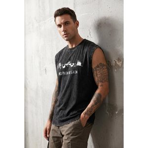 FOXA Débardeur graphique pour homme, sans manches, en coton, effet délavé, respirant, pour l'entraînement et la gym, avec le slogan 'No Pain No Gain' - Product Image 1