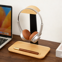 Support de casque en bois classique et tendance, portable, pour bureau, support de rangement double couche pour casque de jeu