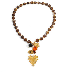 สร้อยคอลูกปัดเรซิ่นรูปหัวใจโทนสีเอิร์ธโทนแฟชั่นโซ่เสื้อกันหนาวเครื่องประดับฤดูใบไม้ร่วงฤดูหนาว - Product Image 5