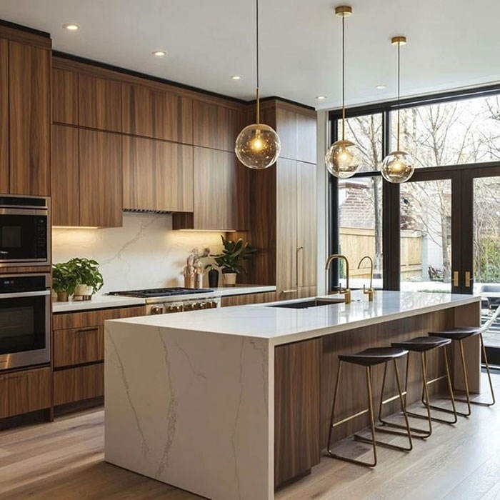 Cocina recta de grano de madera