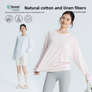 Camiseta de <span class=keywords><strong>Yoga</strong></span> para Mujer, Mezcla de Algodón y Lino Transpirable, Manga Larga, Corte Holgado, Camisa Deportiva, Comodidad Transpirable - Product Image 2