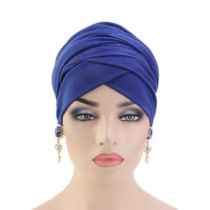 Syh47 Soild Farbe Damen afrikanische Kopftuchchen Indien Hut Hijabs Turbans für Damen Turban Schal Haar bohemianische Kopftuch