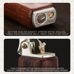 Nouveaux briquets rétro en bois de santal au kérosène 2022, briquets rétro à allumage par pression, personnalité ancienne, briquets en bois pour hommes - Product Image 2