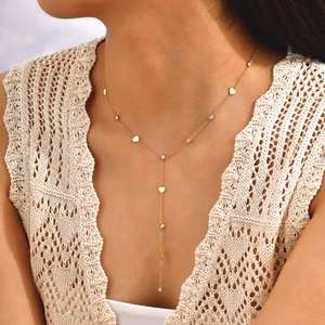 Mode Edelstahl Schmuck 18 Karat vergoldet Herz Kreuz Schmetterling Vier blatt Klee Zirkon Sexy Halsreif Y Lariat Halskette - Product Image 1