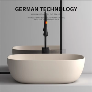 Lavabo <span class=keywords><strong>de</strong></span> Piedra Moderno y Sencillo con Acabado Mate, Forma Ovalada, para Baño, Balcón y Lavadero - Product Image 3