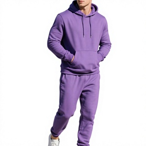 Chándal Morado con Capucha para Hombre, Color Sólido, Casual, Manga Larga, 100% Algodón, Ligero, Ropa de Invierno, Bolsillos, Transpirable, con Cordón Ajustable - Product Image 1