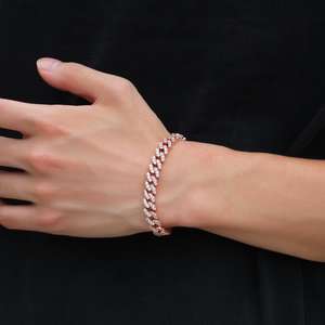 Cadena de Eslabones Cubanos de 9mm con Circón Rosa y Azul, Pulsera y Collar Chapado en Oro de 18k, Gargantilla Iced Out con Diamantes para Mujer y Hombre, Regalos - Product Image 3