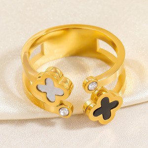 European American Style Flower Shape <b>Titanium</b> Steel <b>Ring</b> For Women 18k Gold Plated Geometric Design Gift Jewelry - Product Image 2