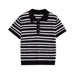 Nouvelle collection été 2026 : Pull tricoté rayé décontracté pour femme, veste rétro à manches courtes, haut chic - Product Image 1