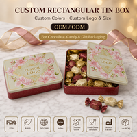Boîte en étain rectangulaire personnalisée avec un motif de fleurs de cerisier rouge pour l'emballage de chocolats et de bonbons, logo personnalisé OEM ODM