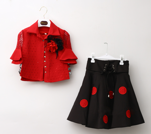 Conjunto de Falda y Blusa Estilo Africano en Color Rojo para Niñas Grandes - Product Image 2