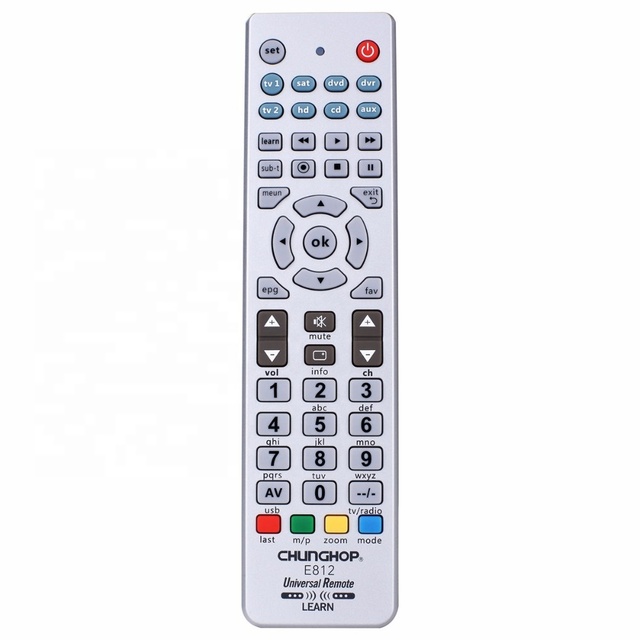 DT-E812 8 in 1Universal Remote Controller with Infrared Ray Way with CE/ROHS Certificate for TV/SAT/DVD/DVR/CD/AUX