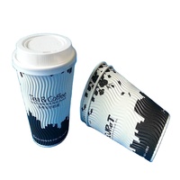 Gobelet à café brun personnalisé en papier couché écologique avec couvercle, à paroi ondulée, pour boissons chaudes, 8oz 16oz, avec logo