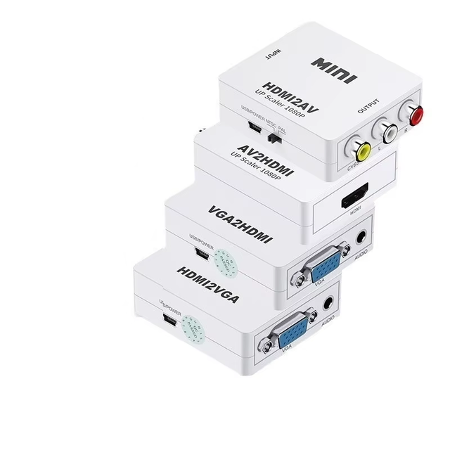 Small White Plastic Box Series OEM Brand Video Signal Plug Adapter Cable Cross-Border HD to AV Converter VGA/AV Splitter