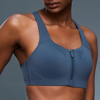 Soutien-gorge de sport simple pour femme, grande taille, avec fermeture éclair avant, dos en Y réglable, perforé, respirant, maintien élevé, pour l'entraînement et la course à pied, pour adultes
