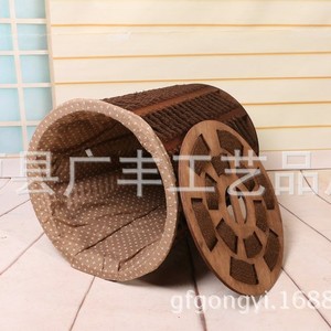 Panier à linge tissé rond en coton marron, organisateur de rangement pour vêtements, type autoportant - Product Image 2