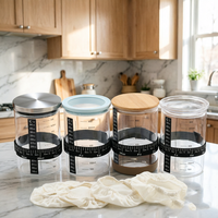 Kit de démarrage de levain fermenté en promotion avec pot en verre, couvercle, thermomètre, spatule en silicone et couverture en tissu pour la cuisine