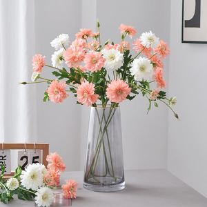 Fleurs artificielles de zinnia roses et violettes en soie, bouquet pour décoration intérieure, accessoires de mariage, arrangement au sol - Product Image 2