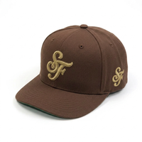 Gorra Snapback Estructurada de 6 Paneles con Visera Curva, Diseño de Logotipo Bordado Personalizado, Sarga de Algodón Marrón, Forro Verde