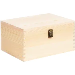 Extra große rechteckige unfertige Kiefernholz kiste Natural Craft Stash Boxes mit Klappdeckel und Front verschluss