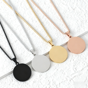 Ywyougang 맞춤형 창의적인 30mm 기하학적 블랭크 진주 목걸이 스테인리스 스틸 박스 체인 금도금/로즈골드 도금 가족 선물 - Product Image 1