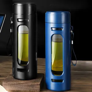 Chai nước thủy tinh với thép không gỉ trái cây Infuser cách nhiệt Chai Nước Thủy Tinh tái sử dụng chai nước với Silicone tay áo