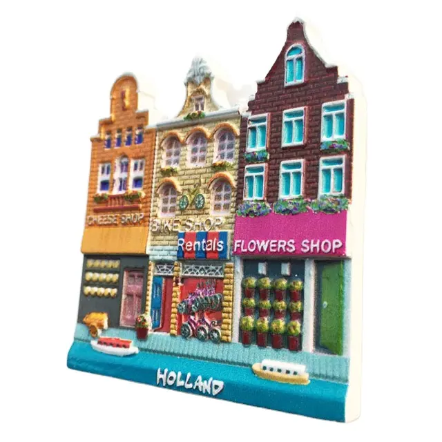 Custom 3D Souvenirs Tourist Collections Resin Fridge Magnets For Street buildings Amsterdam Netherlands