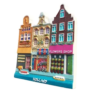 Collections touristiques de souvenirs 3D personnalisés Aimants de réfrigérateur en résine pour les bâtiments de rue Amsterdam Pays-Bas