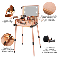Espejo de Maquillaje Profesional con Iluminación LED, Portátil, con Ruedas, 4 Patas Telescópicas, Atenuador Táctil, 4 Niveles, Color Oro Rosa CF