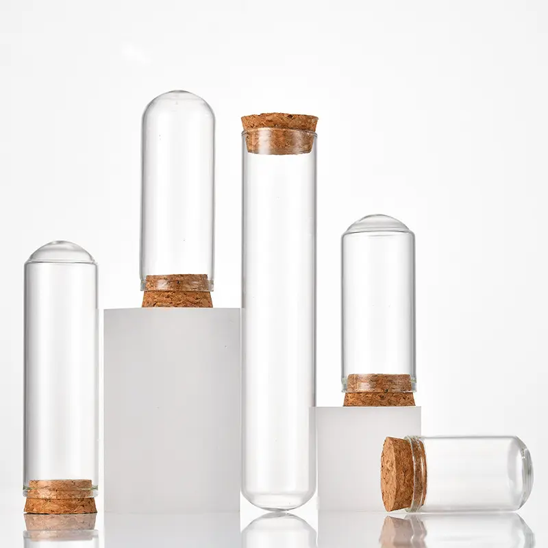 15ml - 40ml provette in vetro borosilicato alto con fondo tondo per esperimenti chimici di laboratorio con tappo in sughero